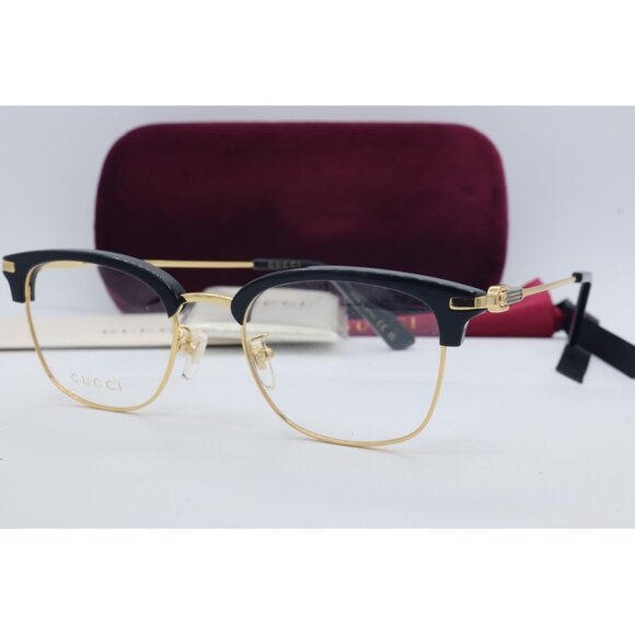 Gucci GG 1606OK 002 Rectangle Black/Gold Eyeglasses Clear Lenses 52mm - Picture 1 of 8